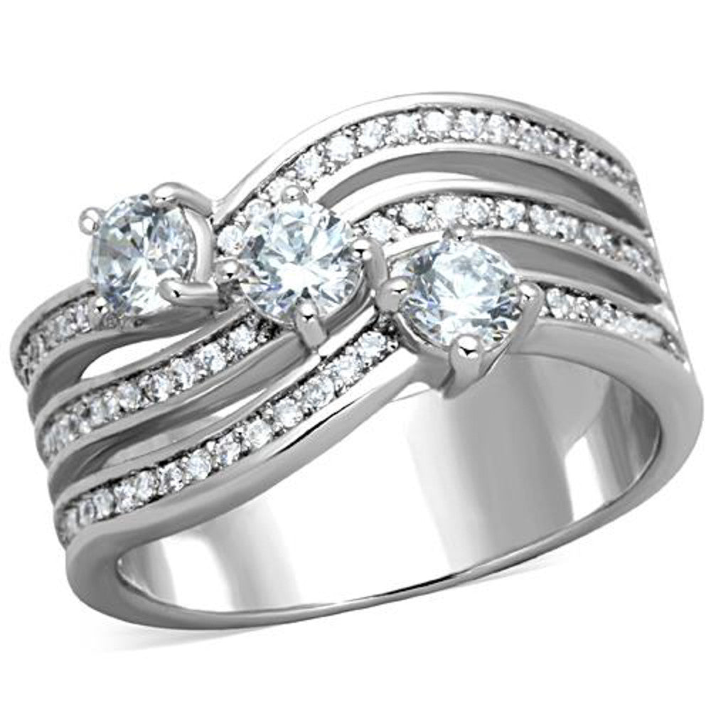 Stainless Steel Women's .93 Ct Round Cut Zirconia Anniversary Ring Band Sz 5-10